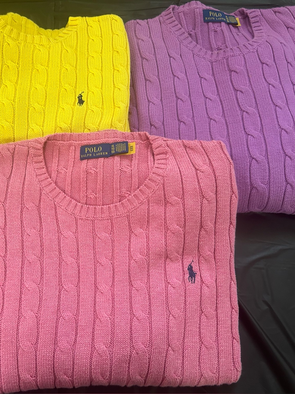 Polo by Ralph Lauren Cable Knit Crewneck Sweater - Pink, Yellow, Purple